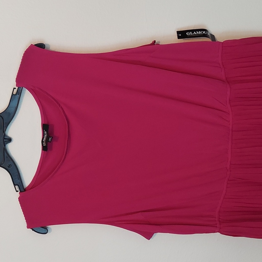 New Glamor Fuchsia Sleeveless Pleated Hem Dress - Picture 3 of 11